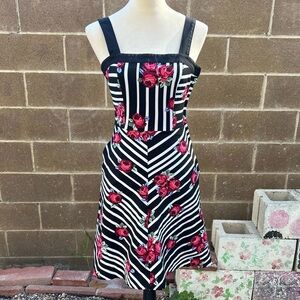 MODCLOTH Bea & Dot Rose Stripe Mini Fit & Flare Floral Dress Size XS